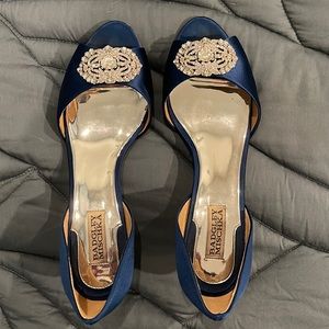 Badgley Mischka Petrina Navy Satin D’Orsay Heels - Size 10
